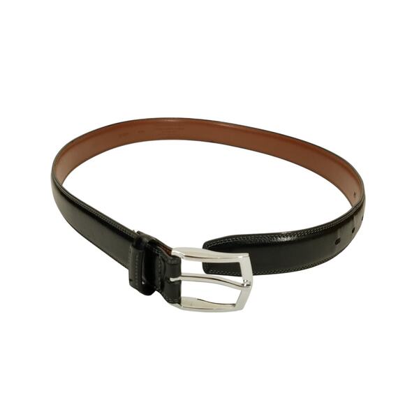 Stafford Essentials Mens Black Belt Size 32 Silver Tone Buckle Leather 1.25" W - Picture 1 of 9